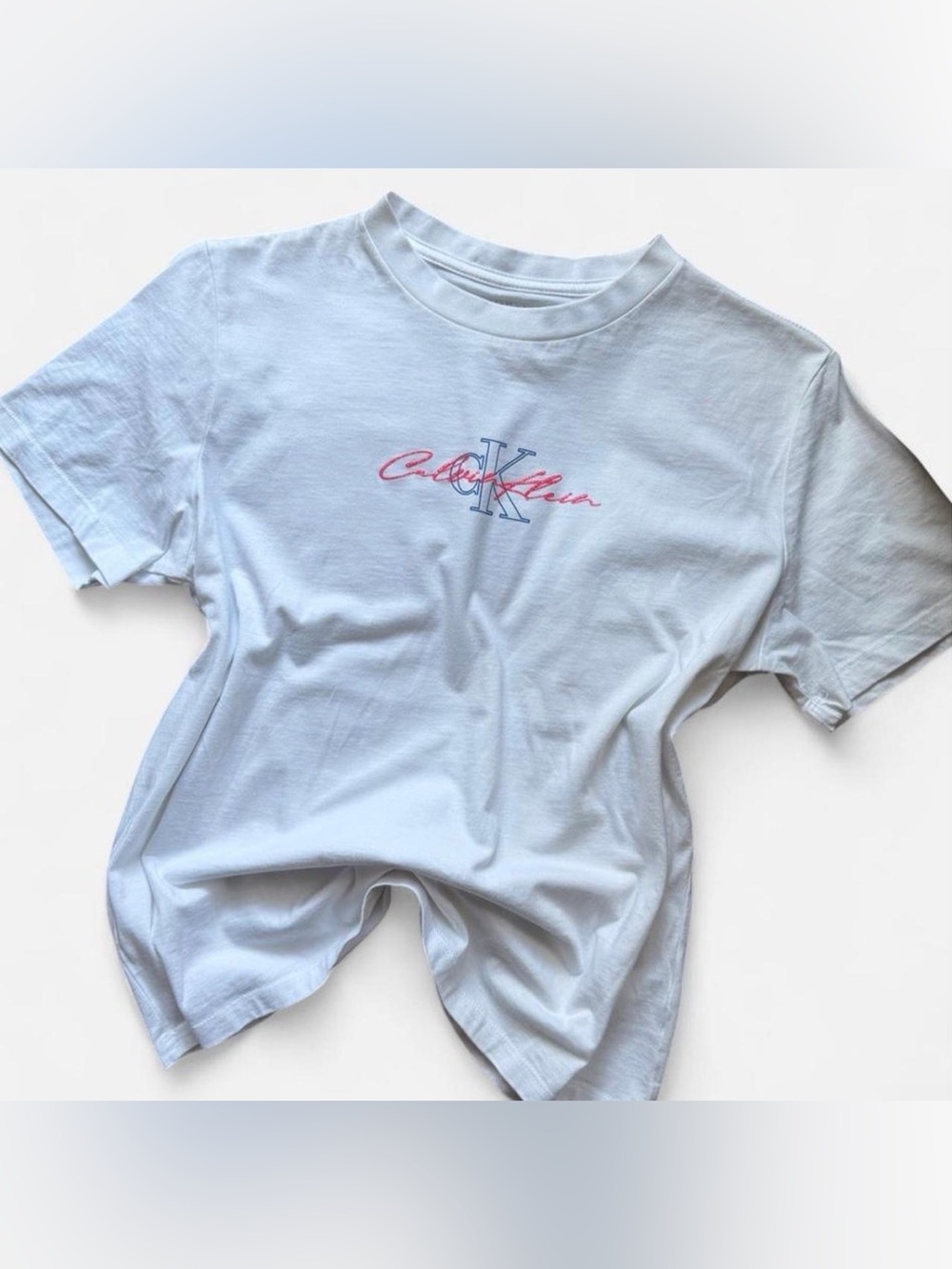 Calvin Klein Jeans White Tee with Pink & Blue Logo